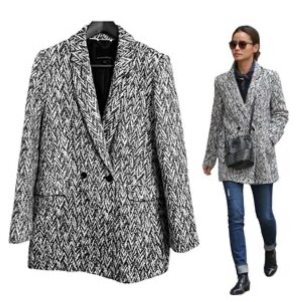 Vintage Banana Republic White Black Textured Chevron Blazer Jacket Coat‎ Size SP